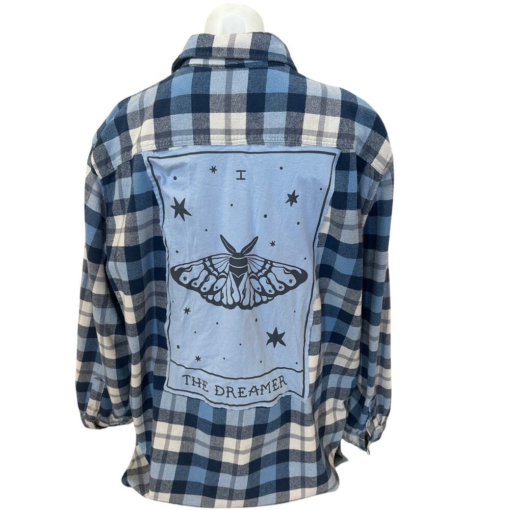 Tarot Card The Dreamer Plaid Flannel Shirt XXL Oversized Magic Camping Unique